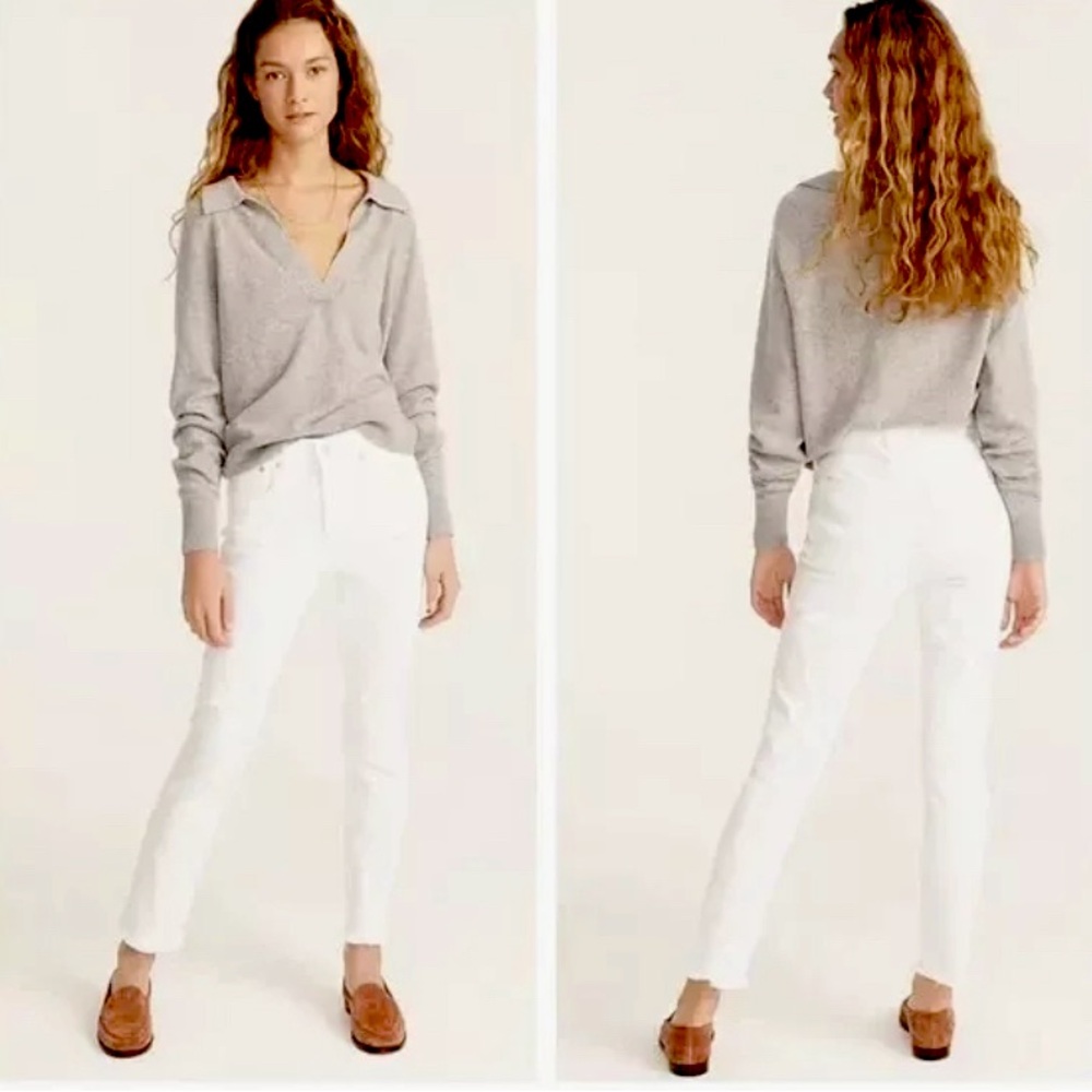 J.Crew Slim Boyfriend White Denim Jeans with frayed edging  🤍